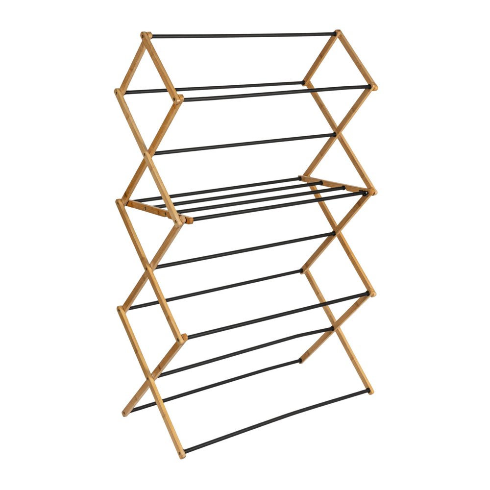 Household Essentials Bamboo Folding Clothes Drying Rack | Large Capacity, 14 Coated Metal Dowels, 28 Feet of Drying Space | Eco-Friendly, Collapsible Indoor Rack for Apartments, Homes & Dorms