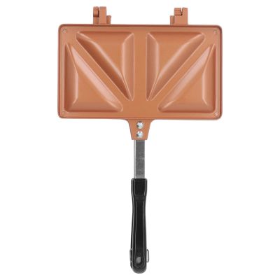 Kuuleyn Hot Sandwich Maker, Nonstick Maker Flip Grill Pan,Hot Sandwich Maker Aluminum Alloy Hot Dog Toaster Double Sided Frying Pan Baking Pan(Gold)