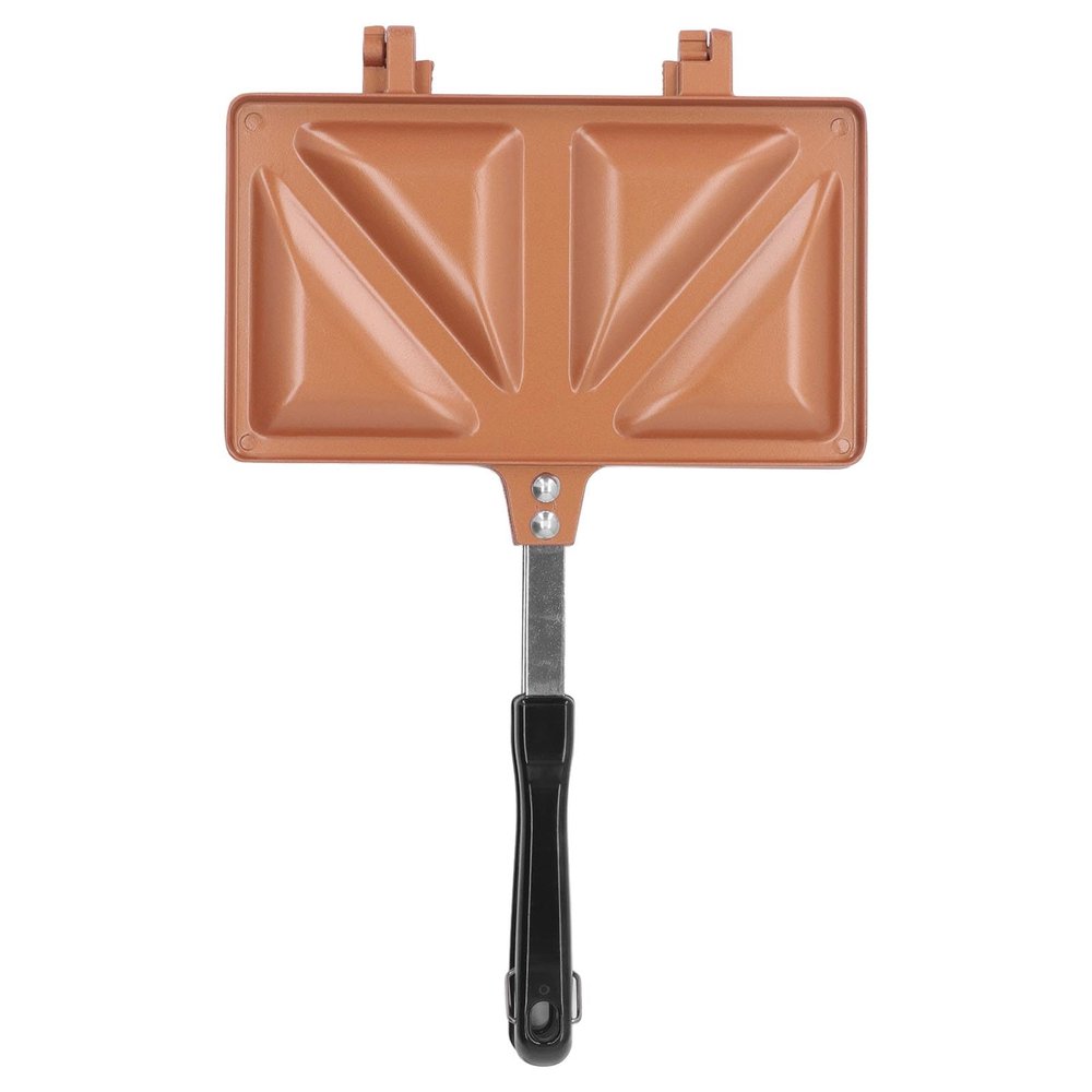 Kuuleyn Hot Sandwich Maker, Nonstick Maker Flip Grill Pan,Hot Sandwich Maker Aluminum Alloy Hot Dog Toaster Double Sided Frying Pan Baking Pan(Gold)