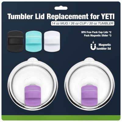 30 oz Tumbler Lids,Magnetic Tumbler Lid Replacement for YETI,BPA Free 2 Pack Purple Tumbler Lids & 3 Pack Magnetic Slider