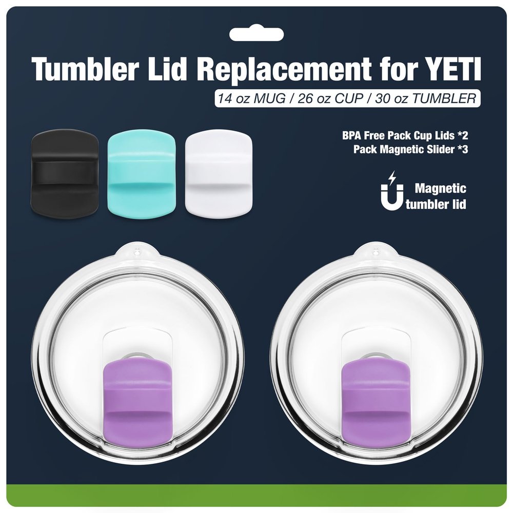30 oz Tumbler Lids,Magnetic Tumbler Lid Replacement for YETI,BPA Free 2 Pack Purple Tumbler Lids & 3 Pack Magnetic Slider