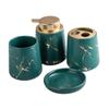 PRETYZOOM Bathroom Accessory Set Dark Green Ceramic Toothbrush Holder Toothpaste Cup Soap Dish Lotion Bottle for Elegant Bathroom Organization view 1