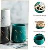 PRETYZOOM Bathroom Accessory Set Dark Green Ceramic Toothbrush Holder Toothpaste Cup Soap Dish Lotion Bottle for Elegant Bathroom Organization view 4