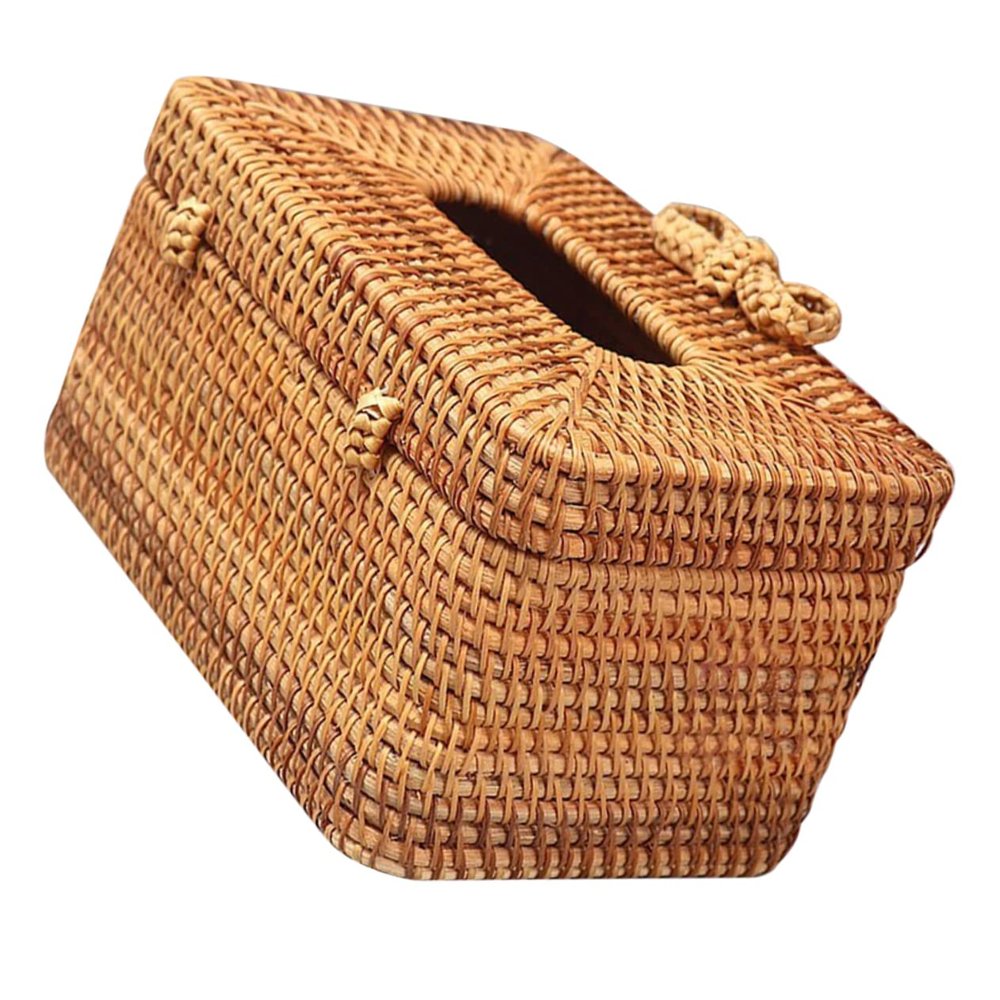 Amosfun Hand Woven Rattan Tissue Box Cover Holder Butterfly Clip Room Desktop Decorative Organizer