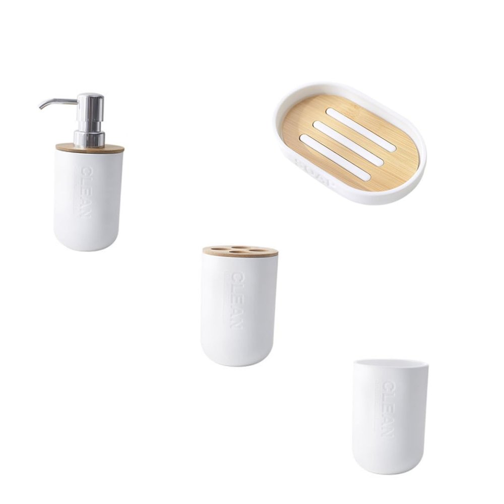Amosfun Toothbrush Holder Over Toilet Bathroom Organizer Bamboo Plastic Storage Tooth Brushing Cup Soap Plate Lotion Bottle Tidy Stylish