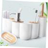 Amosfun Toothbrush Holder Over Toilet Bathroom Organizer Bamboo Plastic Storage Tooth Brushing Cup Soap Plate Lotion Bottle Tidy Stylish view 2