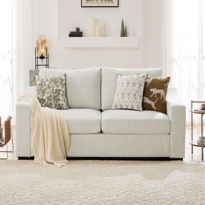 ABCASA 85" Oversized 3-Seater Couches for Living Room,Modern Linen Sofa with Removable Cover, Wide Armrest, Solid Wood Frame, Loveseat Sofa for Bedroom Office Apartment, Easy to Assemble, Ivory