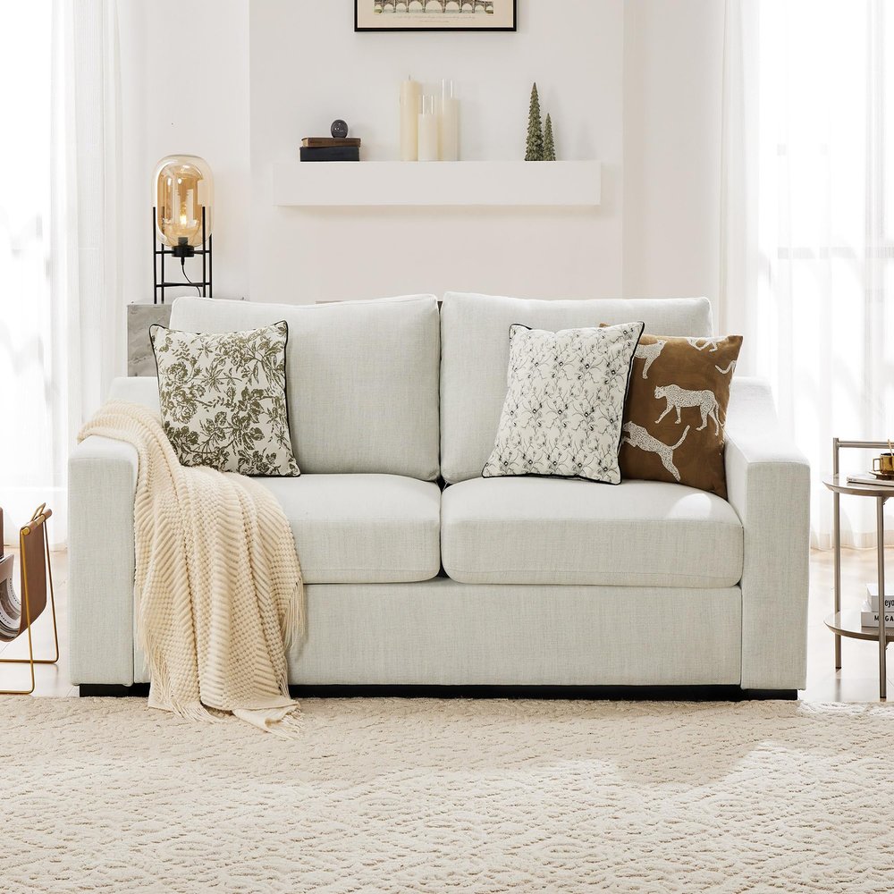 ABCASA 85" Oversized 3-Seater Couches for Living Room,Modern Linen Sofa with Removable Cover, Wide Armrest, Solid Wood Frame, Loveseat Sofa for Bedroom Office Apartment, Easy to Assemble, Ivory