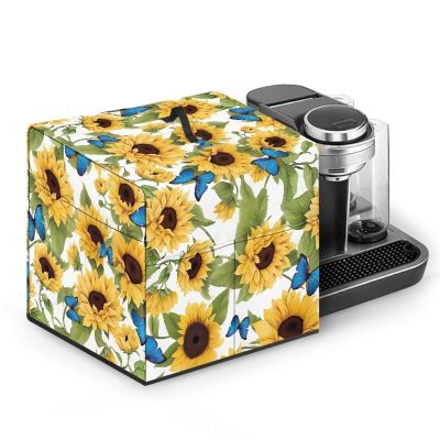 Hudotybom Cocktail Machine Cover Butterfly Sunflower Cocktail Maker Dust Cover Protector Kitchen Appliance Cover with Multi Pockets and Handle for Store Cocktail Capsules and Accessories