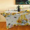 sunflower 8FT Spandex Tablecloth for Rectangular Table Washable Stretch Fitted Table Cover 8ft Vintage American Country Farmhouse Gnome with Sunflowers Bee Table Cloth for Party, Wedding, Banquet view 3