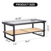 Artistical Glass Coffee Table with Solid Wood Frame and Faux Rattan Storage,Sophisticated Boho Style Central Cocktail Table,Imitation Rattan Sofa Side Table for Living Room,Guest Room and Office view 2