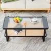 Artistical Glass Coffee Table with Solid Wood Frame and Faux Rattan Storage,Sophisticated Boho Style Central Cocktail Table,Imitation Rattan Sofa Side Table for Living Room,Guest Room and Office view 3