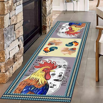 Fouiunler Western Style Watercolor Rooster Runner Rug,3.3x7ft, Rustic Home Decor Hallway Carpet,Animal Hen Chicken Country Kitchen Rugs,Corridor Non-Slip and Washable Runner Rugs with Rubber Backing