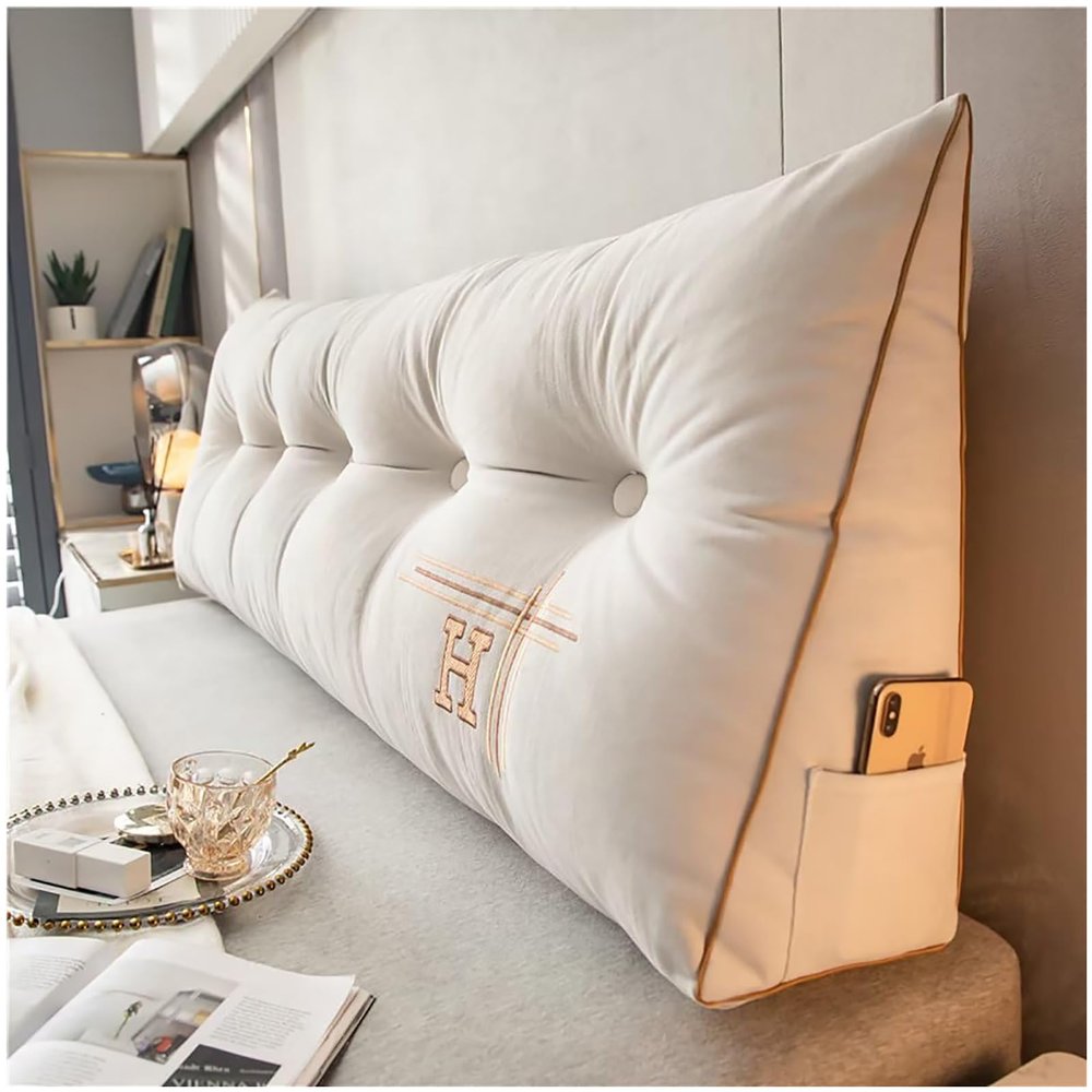 ZTGL Large Headboard Wedge Pillow Bed Rest Reading Pillow Bolster Triangular Pillow for Sitting in Bed-Backrest Positioning Support Pillow Long Pillow for Daybed,Beige,60 * 50 * 20cm