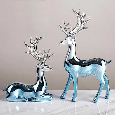 2Pcs Pink Sika Statues Deer Couple Figures Reindeer Sculpture, Animal Figurines Elk Home Dcor, Desktop Art Figure, Collectible Crafts Decorations for Living Room Party (Pink)