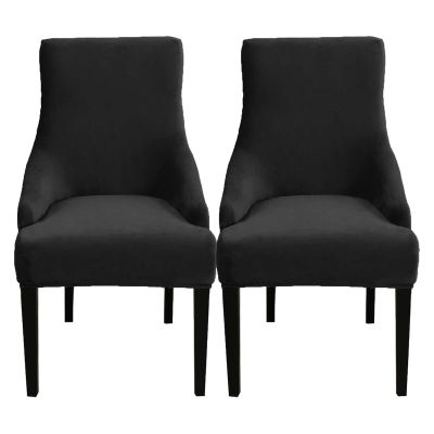 TANGHULU Velvet Wingback Chair Cover Stretch Banquet Chair Slipcover Soft Arm Chair Protector Dining Room Cover for Home Kitchen Party Decor (Color : Black, Size : 2PCS)