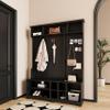 VilroCaz 4-in-1 Wide Hall Tree with Shoe Bench, Coat Rack, Shoe Storage, Storage Shelves and Pegboard, Wood Entryway Coat Hanger for Hallways Halls Living Room (Black-757) view 2