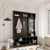 VilroCaz 4-in-1 Wide Hall Tree with Shoe Bench, Coat Rack, Shoe Storage, Storage Shelves and Pegboard, Wood Entryway Coat Hanger for Hallways Halls Living Room (Black-757) view 3