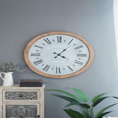 A&B Home 32.5" Grant Oversized Wall Clock, Metal and Wooden Design Large Decorative Clocks Industrial Decor for Living Room Home Office