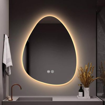 Hoiweqr LED Bathroom Mirror, Backlit Mirror, LED Illuminated Mirror, Frameless Makeup Mirror, 3 Color Adjustable Anti-Fog, Irregular Wall Mirror, Asymmetrical Mirror