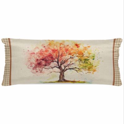 Abstract Plant King Pillow Cases, Gradient Leaves Tree Linen Texture Satin Pillow Case Cover with Smooth Hidden Zipper Closure, Soft Throw Pillow Covers Cases for Home Decoration 20 X 40 Inches