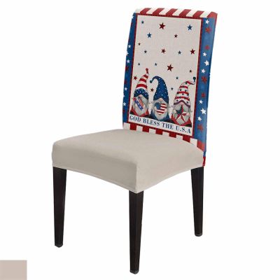 Dining Room Chair Covers, Independence Day Gnome American Flag Star Vintage Red Plaid Blue Stretch Parsons Chair Slipcovers Removable Kitchen Chair Protector Cover Set of 8
