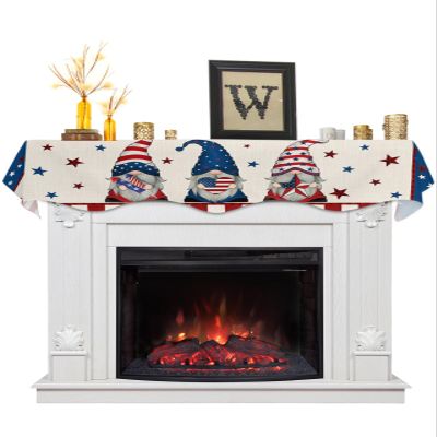 Mantle Scarf 60 x 17 Inch, Independence Day USA Flag Gnome Linen Fireplace Mantel Scarf Mantle Cover Runner for Home Living Room Indoor Holiday Party Decor