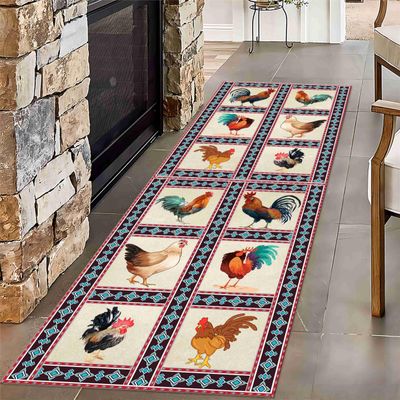Fouiunler Animal Hen Rooster Runner Rugs, 2x10ft, Rustic Farmhouse Kitchen Runner Rugs Non Skid Washable, Native American Cabin Corridor Rug, for Laundry Room Rugs Long Hallway Runner Indoor Carpet