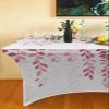 SEVENBABU Leaf 8FT Spandex Tablecloth for Rectangular Table Washable Stretch Fitted Table Cover 8ft American Country Style Plant Leaves Gradient Pink Table Cloth for Party, Wedding, Banquet view 3