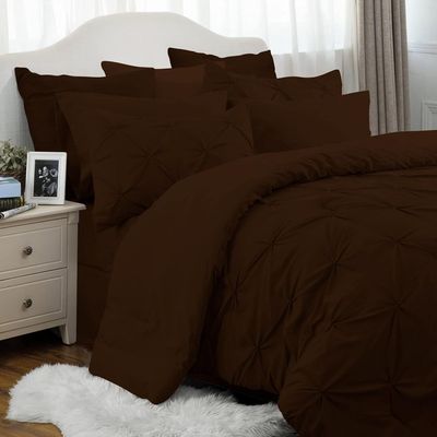 Chocolate RV-Short-Queen Comforter Set - 7 Piece Pinch Pleated Bed in a Bag - 600 Thread Count 100% Egyptian Cotton Bedding Set - (19 inch Deep Pocket Sheet Set and 500GSM Comforter) - 60"X75" Bed