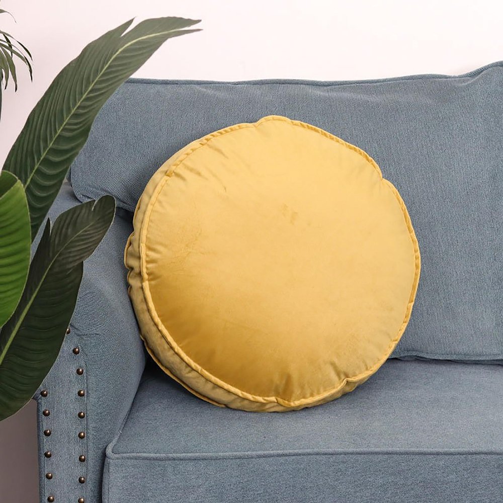 ANYEI Plush Round Pillow - Soft and Comfortable Velvet Simple Pillow for Stylish Living Environment (Dark Yellow)