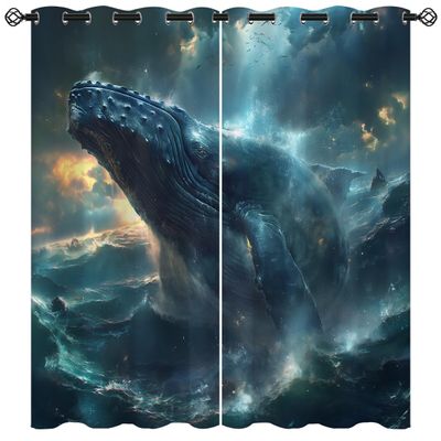 ONINUO Whale Blackout Curtains for Girls Boy Home Decor, Ocean Sea Animal Underwater Nautical Waves Grommet Thermal Insulated Drapes Darkening Window Curtain for Bedroom Living Room, 63 x 63 Inch