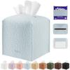 PARIERIS Tissue Box Cover Holder Square Tissue Cube Cover PU Leather Tissue Organizer with Bottom Belt for Bathroom, Tabletop, Car, Night Stands, Office, Home, Kitchen (1, Blue) view 1