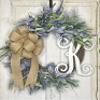 Lavender and Lamb's Ear Monogram Initial Front Door Wreath with Choice of Bow on Grapevine Base-Handmade in the USA view 3