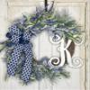 Lavender and Lamb's Ear Monogram Initial Front Door Wreath with Choice of Bow on Grapevine Base-Handmade in the USA view 4