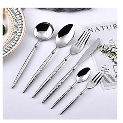 HIDEERPPY Silverware Set, 6/24/36/48 Pieces 304 Stainless Steel Tableware Household Steak Knife And Fork Dessert Spoon And Fork Set, Flatware Set (Color : Silver, Size : 1Set-6Pcs)