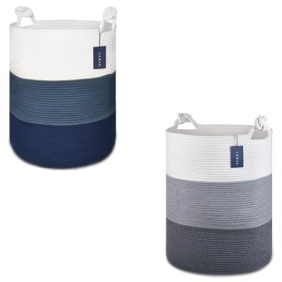 COMSE 2 Pack Tall Laundry Baskets, 15.7" x 21.7", Neutral Cotton Rope, Foldable Laundry Hampers