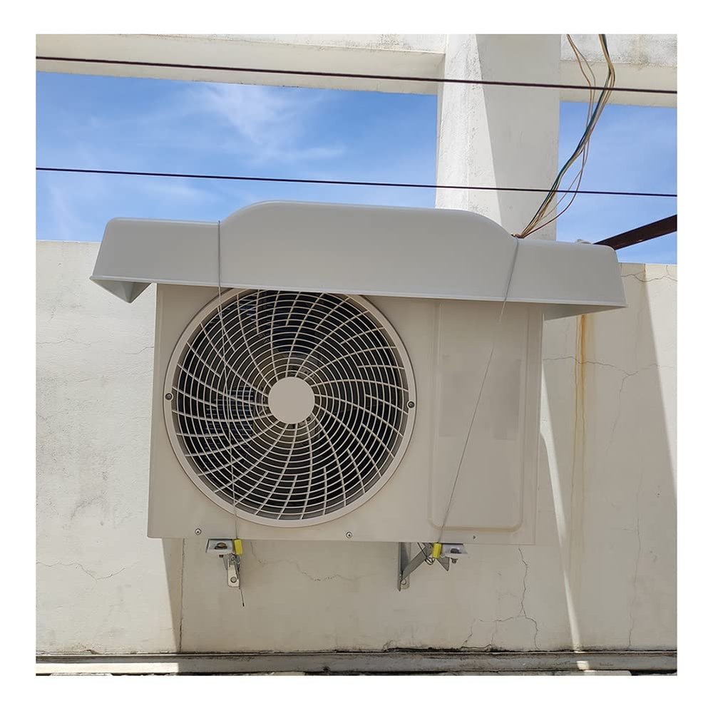 Air Conditioner Cover for outside Units, Outdoor Central Ac Cover, Plastic Hard Shell, Rain Canopy Awning Waterproof Dust Snow-resistant Equipped with Fixed Steel Wire, 97x45x15cm, White