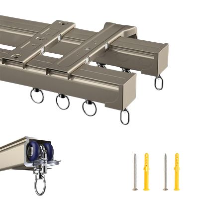 Curtain Rail Ceiling, Track Heavy Duty Double Conjoined Curtain Track Set Ceiling Or Wall Mount, for Home Bathroom Hospital Curtain Track System Straight Curtain Track ( Color : Champagne , Size : 1.3