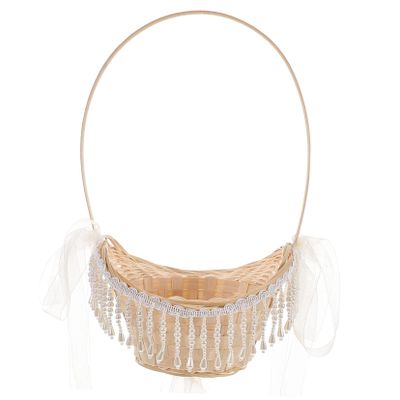 IMIKEYA Bamboo Woven Basket Handle Wedding Favors Basket Girl Baskets Photo Prop for Decor Elegant Storage Basket for Flowers