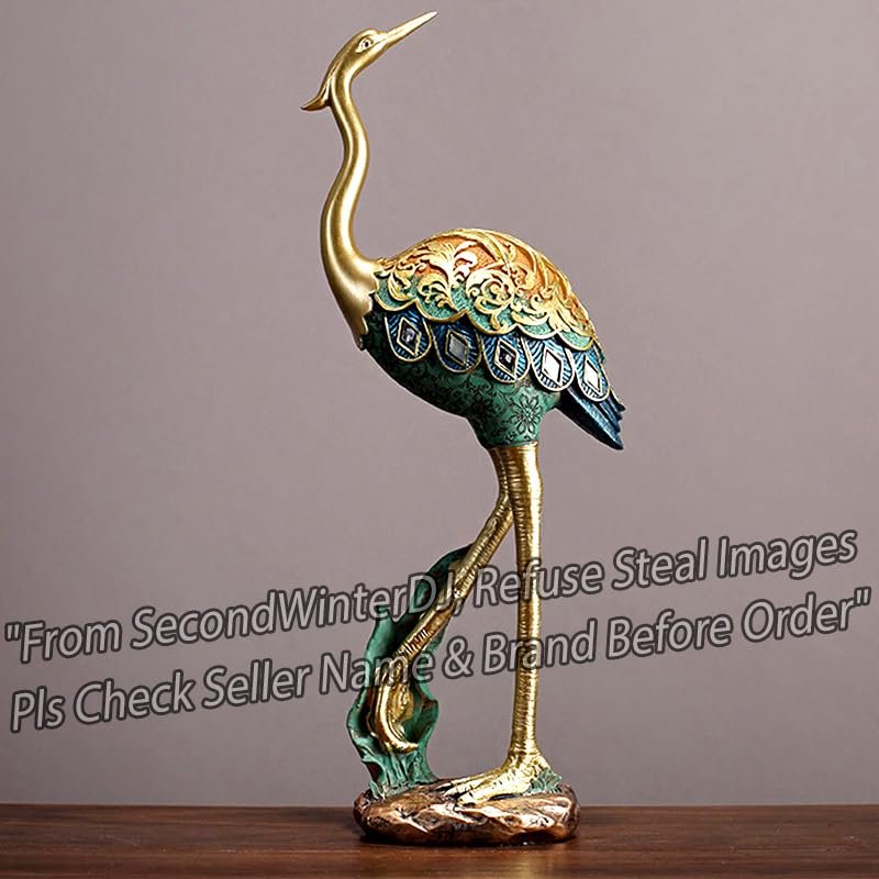 PODSI Crane Statues Painted Heron Figures Indoor Sculpture, Animal Figurines Standing Home Dcor, Bird Desktop Art Figure, Collectible Crafts Decorations for Living Room Party (Medium)