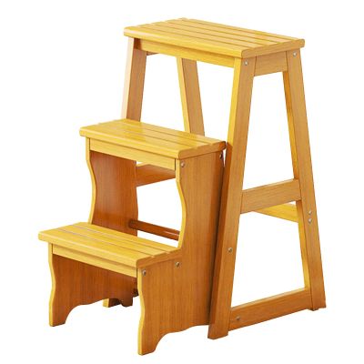 3 Step Solid Wood Folding Ladder Chair, Protable Wooden Step Stool, Convertible Folding Chair Step Stool Display Stand for Adults Office Home Kitchen Outdoor(64cm(25.2"), Wood)