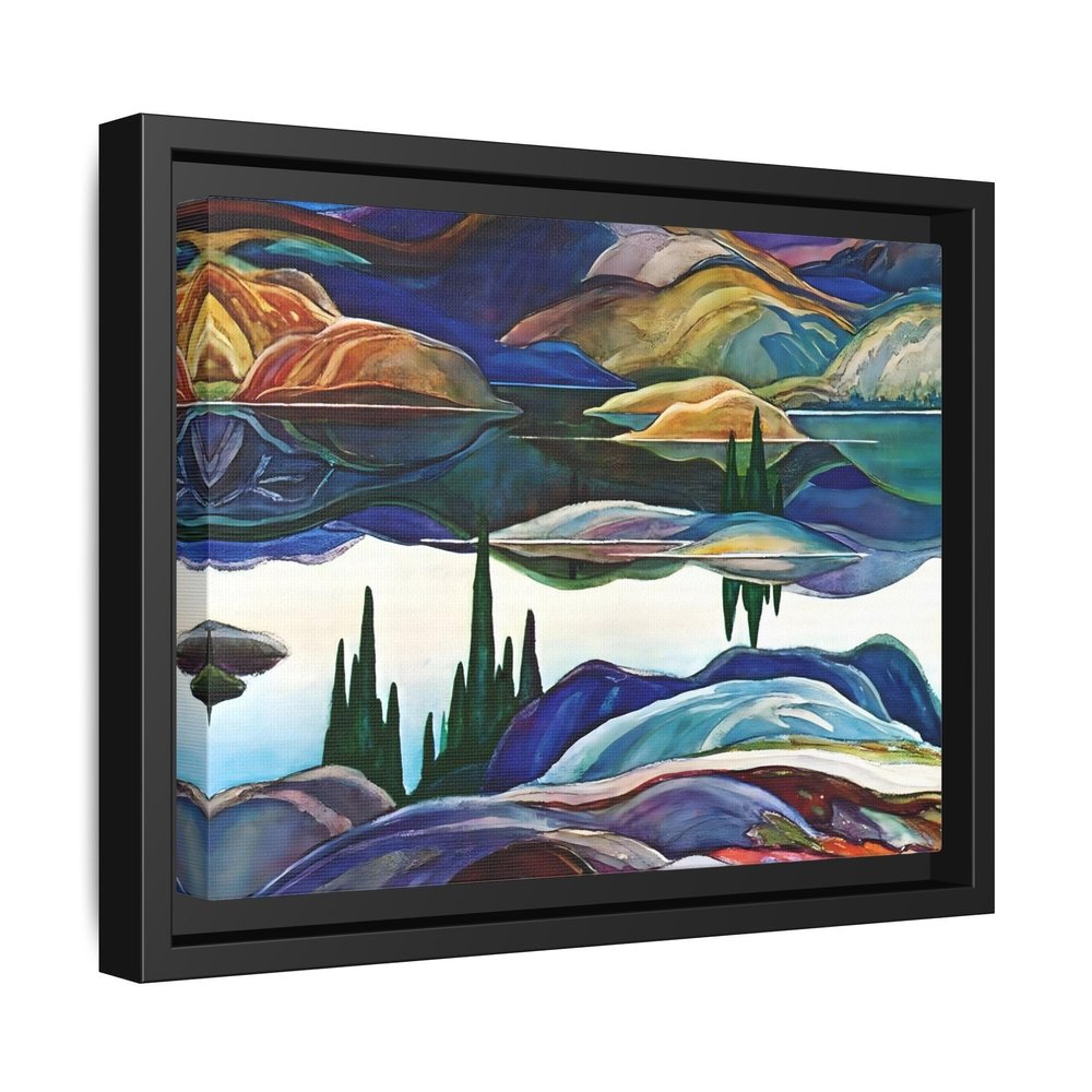 Mirror Lake Ontario Canvas Wall Art Print - Franklin Carmichael Colorful Canada Landscape 9x12 inch (23x30 cm) - Horizontal/Black / 1.25 inch