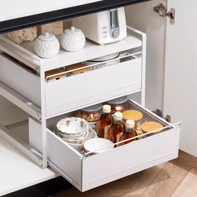 EMYJAY Pull-Out Home Organizers, 2 Tier Pull Out Cabinet Organizer Baskets Sliding Countertop Or Pantry Organization Storage (Color : White, Size : 50X40X44.8CM)