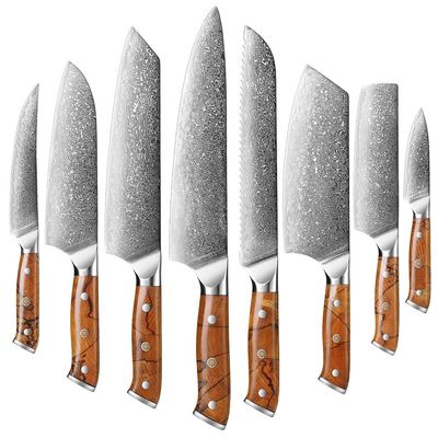 toothgeneric Damascus Knife Set, 8 PCS Damascus Kitchen Knife Set 67-Layer Japanese VG10 Steel Chef's Knife, Cleaver Knife, Bread Knife, Santoku Knife, LAMAJIGA6695