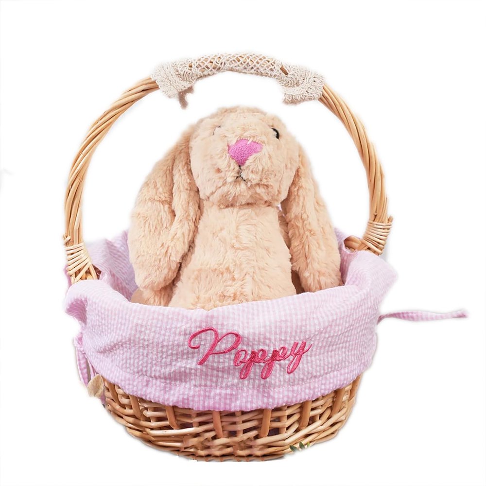 Personalized Easter Basket LINER ONLY With Embroidery Name, Kids Seersucker Fabric w/Name or Monogram, Monogrammed Bunny Tote, Boy & Girl Bag Totes,Boy & Girl Bunny Totes Bag