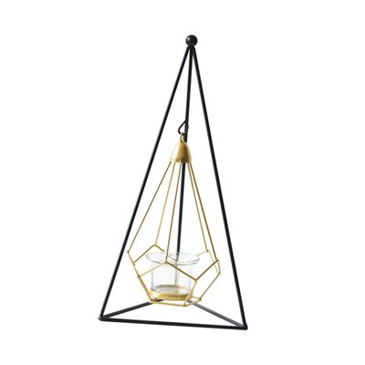 ABOOFAN 1pc Candle Holders Metal Lantern Art Terrarium Decor Metal Candle Holder Decorative Candle Holder Metal Trim Glass Decor Fresh Flowers Wrought Iron Household Props, Medium, Black