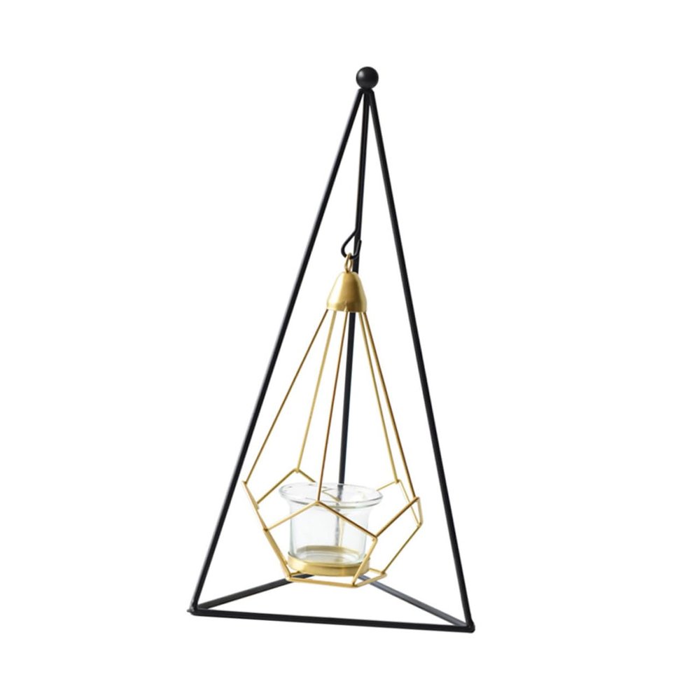 ABOOFAN 1pc Candle Holders Metal Lantern Art Terrarium Decor Metal Candle Holder Decorative Candle Holder Metal Trim Glass Decor Fresh Flowers Wrought Iron Household Props, Medium, Black
