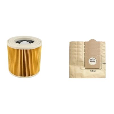 Hepa Filters Dust Bag Compatible For Karcher. Compatible For WD3 WD3200 WD3300 MV3 SE4001 A2200 A2500 Vacuum Cleaner Accessories Replacement Spare Parts (Color : 1 filter 5 dust collection bags)