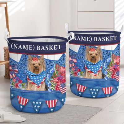 HomeLoft Basics 3D Customized Yorkshire Terrier Dog Tall Laundry Hamper With Handle Laundry Basket 4th Of July Patriot Dog In Farm Truck Laundry Hamper For Yorkie Dog Lovers Men Women Birthday Gift 20x14in